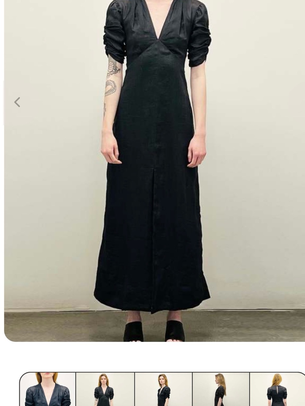 Theory Black V-Neck Maxi Dress with Puff Sleeves